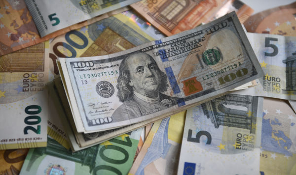 Денежные купюры евро и доллары