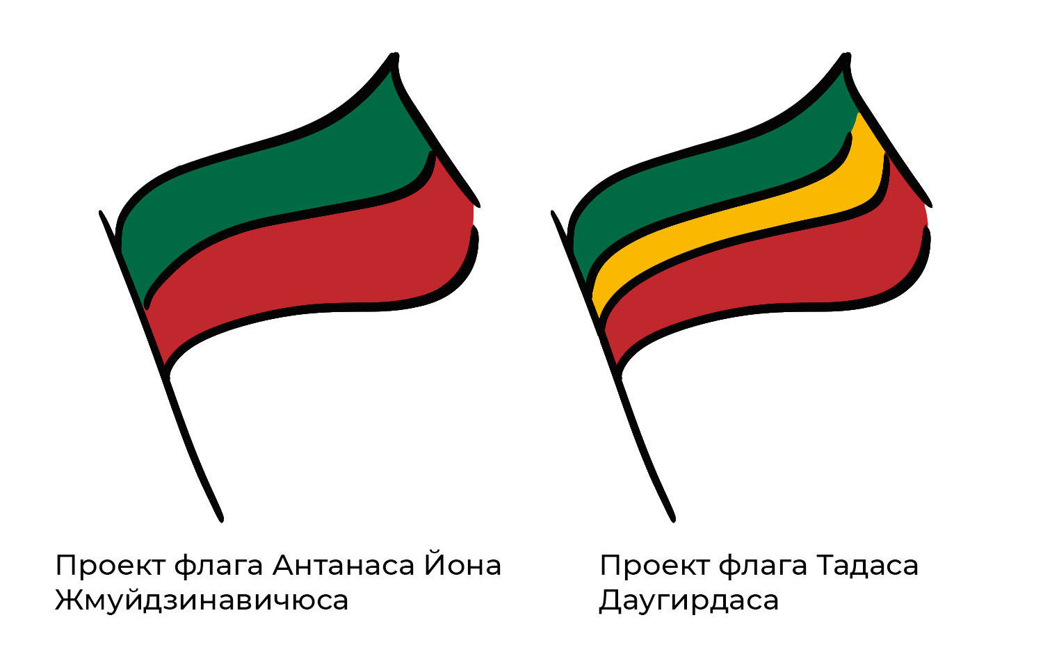 Проекты флагов Литвы Антанаса Йона Жмуйдзинавичюса и Тадаса Даугирдаса