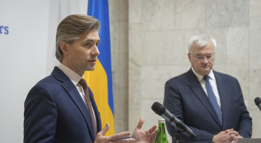 Министр иностранных дел Кястутис Будрис на совместной пресс-конференции с министром иностранных дел Украины Андреем Сибигой